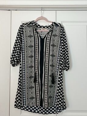 West K Boho Black & White Printed Tunic Dress